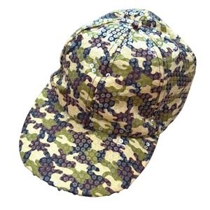Y2K Mcbling Gyaru Sequin Camouflage Baseball Cap Womens Green Brown Camo Hat